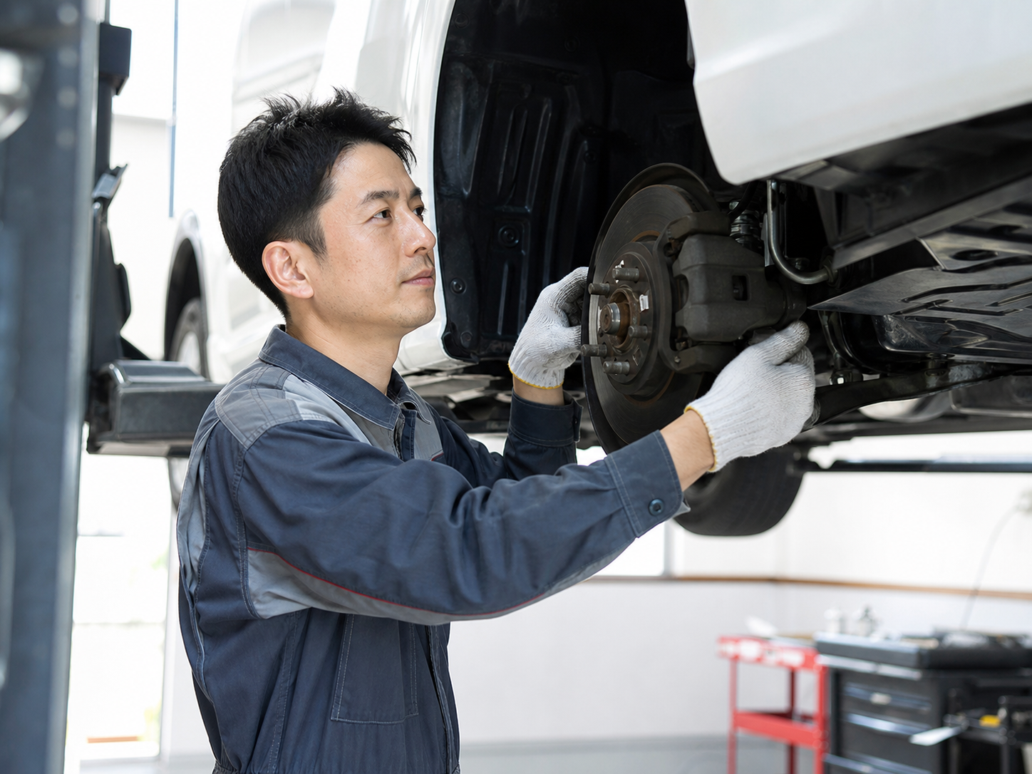 自動車を整備するベトナム人スタッフ